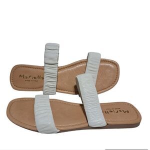 Mariella Made In Italy Double Band Ruched Slide Summer Sandals S 9.5 White NWOB
